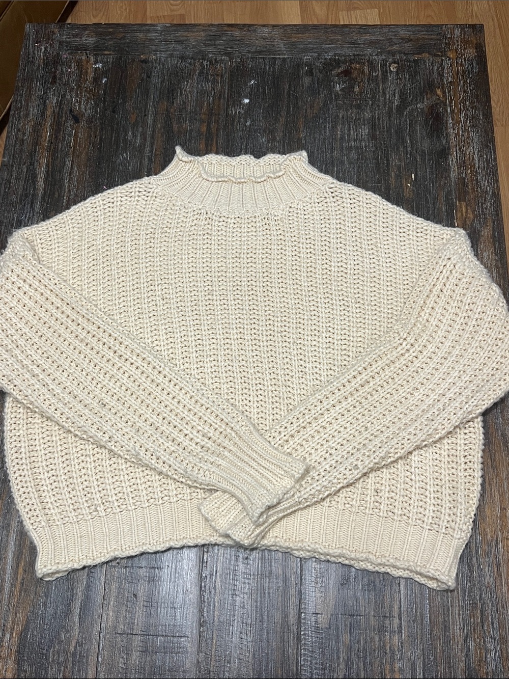 Princess Polly Cream Ribbed Mock Neck Chunky Knit Sweater Very Oversized